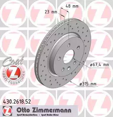 Диск тормозной задний CHEVROLET MALIBU Otto Zimmermann 430.2618.52, D=315 мм