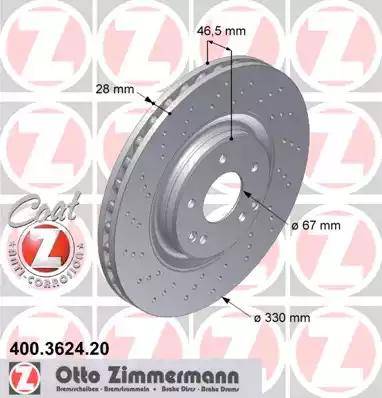 Диск тормозной передний MERCEDES SLK Otto Zimmermann 400.3624.20, D=330 мм