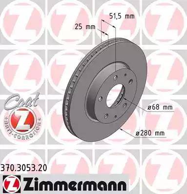 Диск тормозной передний MAZDA 3 Otto Zimmermann 370.3053.20, D=280 мм