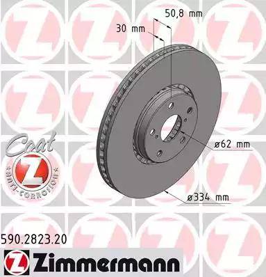 Диск тормозной передний TOYOTA, LEXUS Otto Zimmermann 590.2823.20, D=334 мм