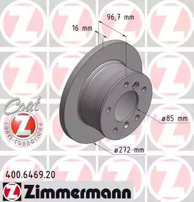 Диск тормозной задний VOLKSWAGEN LT Otto Zimmermann 400.6469.20, D=272 мм