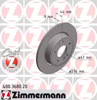 Диск тормозной задний MERCEDES CLA Otto Zimmermann 400.3680.20, D=276 мм