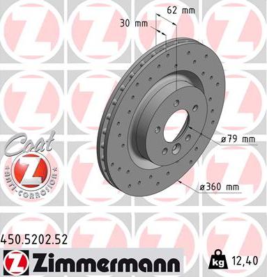 Диск тормозной передний LAND ROVER Discovery Otto Zimmermann 450.5202.52, D=360 мм