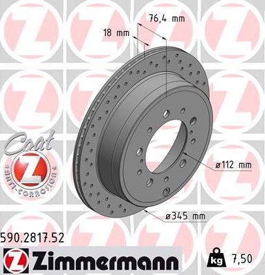 Диск тормозной задний TOYOTA Land Cruiser Otto Zimmermann 590.2817.52, D=345 мм