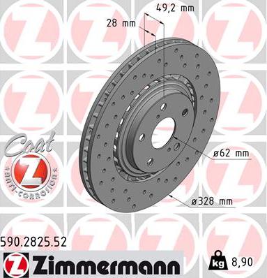 Диск тормозной передний TOYOTA Highlander Otto Zimmermann 590.2825.52, D=328 мм