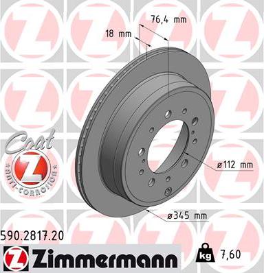 Диск тормозной задний TOYOTA, LEXUS Otto Zimmermann 590.2817.20, D=345 мм