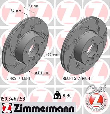 Диск тормозной передний BMW 3 Otto Zimmermann 150.3467.53, D=312 мм