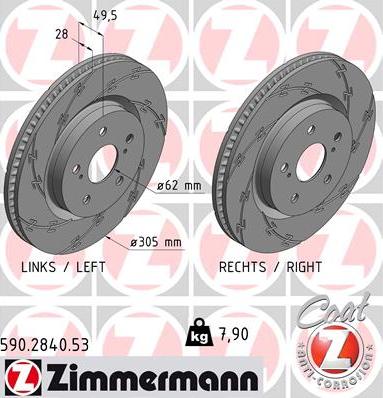 Диск тормозной передний TOYOTA CAMRY Zimmermann 590.2840.53, D=305 мм