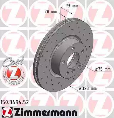 Диски тормозные передний BMW X3 Otto Zimmermann 150.3494.52, D=328 мм