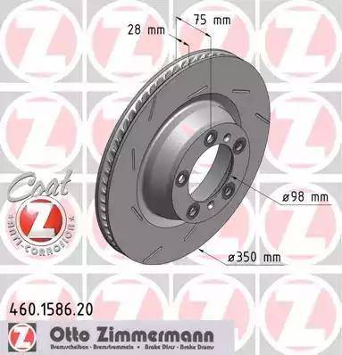 Диск тормозной задний PORSCHE Panamera Otto Zimmermann 460.1586.20, D=350 мм