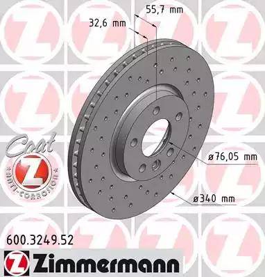 Диск тормозной передний VOLKSWAGEN Multivan Otto Zimmermann 600.3249.52, D=340 мм