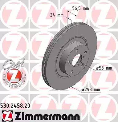 Диск тормозной передний HONDA Accord Otto Zimmermann 530.2458.20, D=294 мм