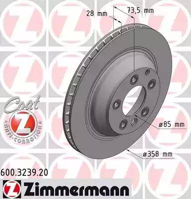 Диск тормозной задний AUDI Q7 Otto Zimmermann 600.3239.20, D=358 мм