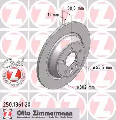 Диск тормозной задний FORD Focus Otto Zimmermann 250.1361.20, D=302 мм