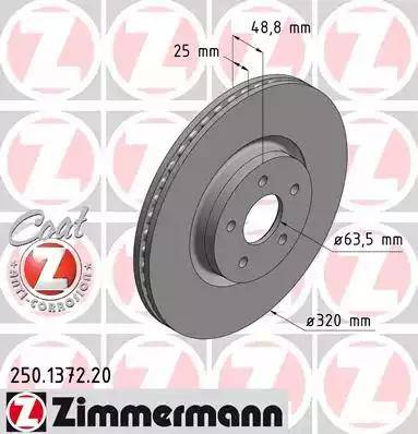 Диск тормозной передний FORD, VOLVO Otto Zimmermann 250.1372.20, D=320 мм