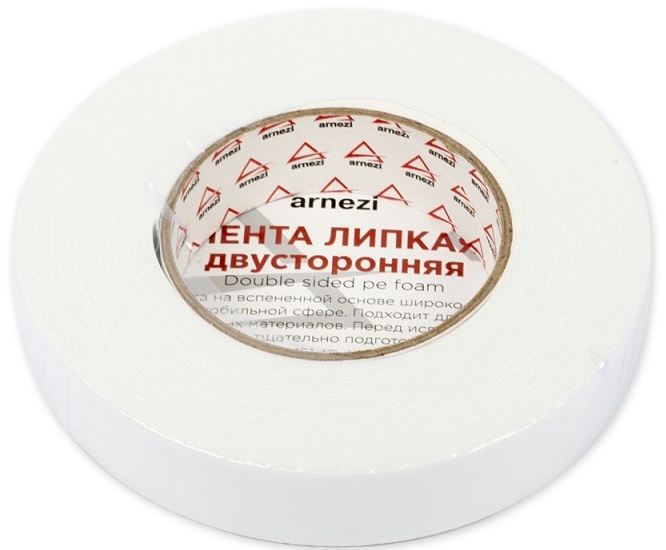 Лента липкая ARNEZI R8030204, двусторонняя, 25 мм x10 м, белая 