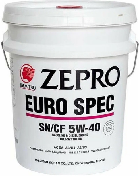 Моторное масло IDEMITSU 1849-020, ZEPRO EURO SPEC, 5W-40, SN/CF, 20 л