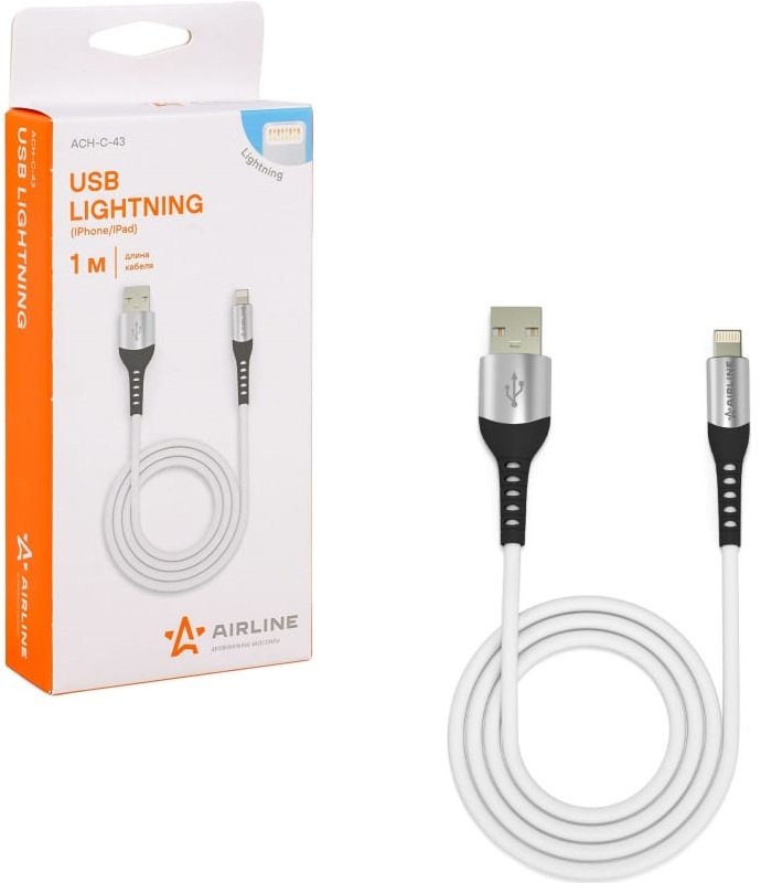 Кабель AIRLINE ACH-C-43, USB - Lightning, Iphone-IPad, 1 м, белый