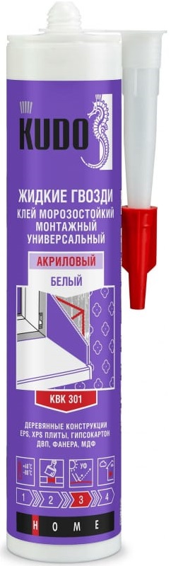 Универсальный монтажный клей KUDO KBK-301, жидкие гвозди на акриловой основе, 280 мл