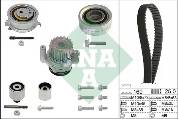 Комплект ремня ГРМ с водяным насосом AUDI A4 Ina 530 0550 32