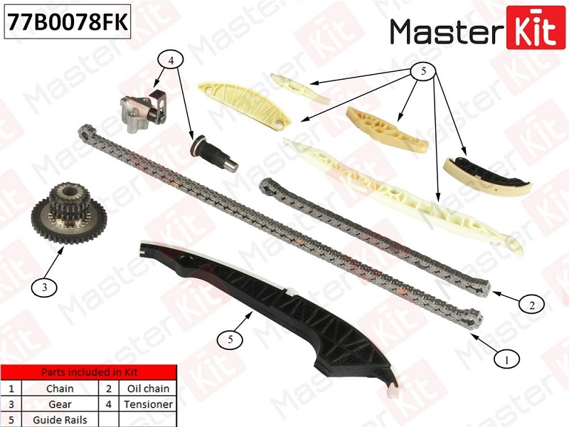 Комплект цепи ГРМ AUDI A4 Masterkit 77B0078FK