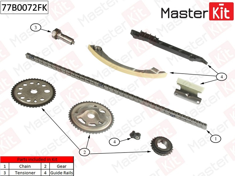 Комплект цепи ГРМ OPEL Vectra Masterkit 77B0072FK