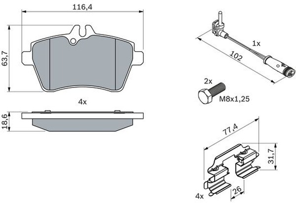 Колодки тормозные, дисковые MERCEDES-BENZ A-CLASS Bosch 0 986 494 290