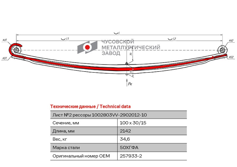 Лист рессоры передей Volvo ЧМЗ 1002203VV-2902102