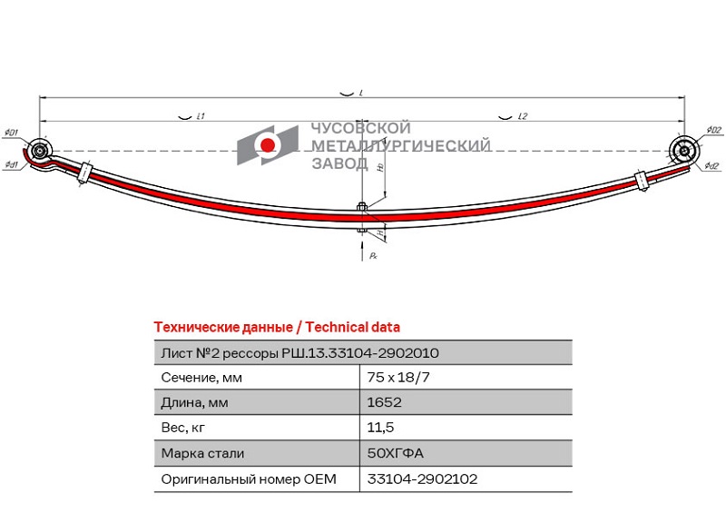 Лист рессоры подкоренной передний ГАЗ ЧМЗ 33104-2902102