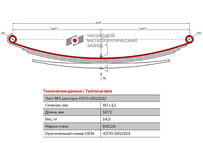 Лист рессоры задней МАЗ 4370/256 ЧМЗ 4370-2912101