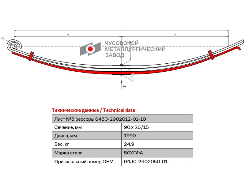 Лист рессоры передний МАЗ 6430 ЧМЗ 6430-2902050-01