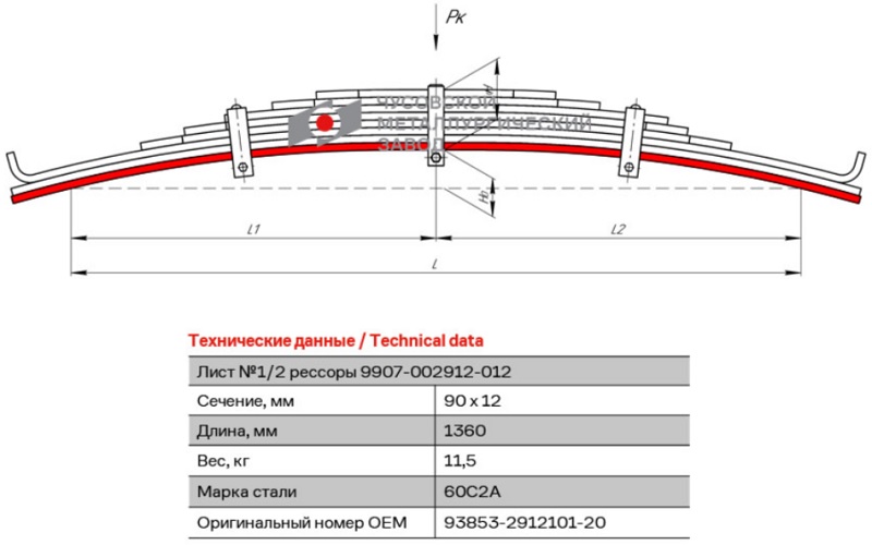 Лист рессоры задний Volvo ЧМЗ 93853-2912101-20