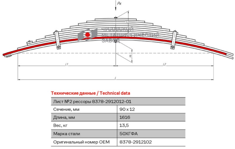 Лист рессоры подкоренной задний МАЗ 8378, 9380 ЧМЗ 8378-2912102