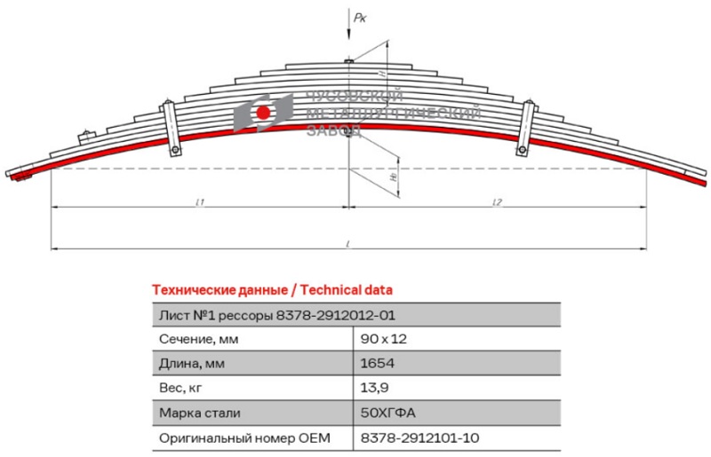 Лист рессоры коренной задний МАЗ 8378, 9380 ЧМЗ 8378-2912101-10