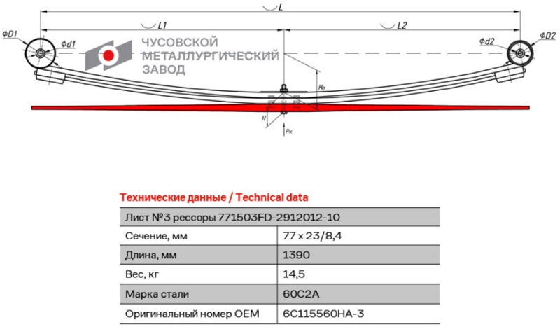 Лист рессоры задний Ford ЧМЗ 771503FD-2912103