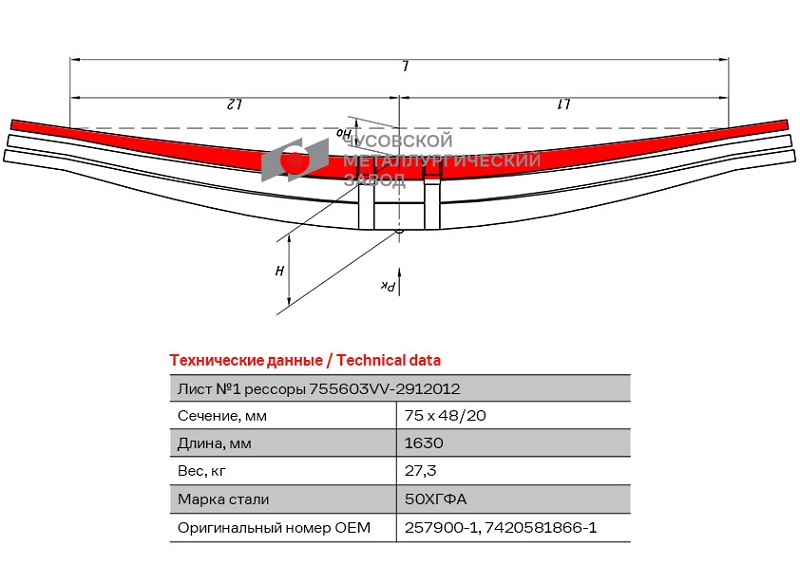 Лист рессоры коренной задний VOLVO FH12, FM12 ЧМЗ 755603VV-2912101-10