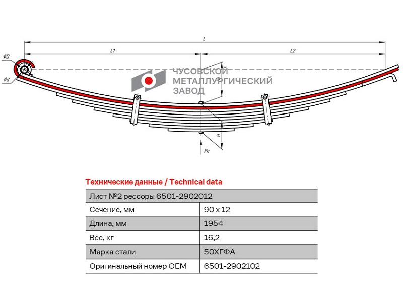 Лист рессоры передний МАЗ 6501 ЧМЗ 6501-2902102