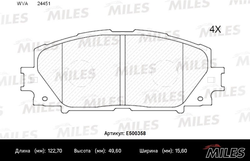 Колодки тормозные, дисковые TOYOTA PRIUS Miles E500358