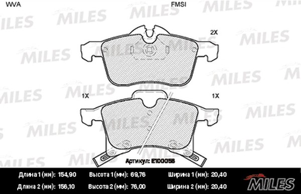 Колодки тормозные, дисковые OPEL ASTRA Miles E100058