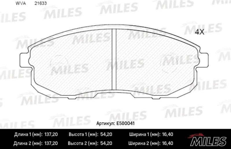 Колодки тормозные, дисковые NISSAN JUKE Miles E500041