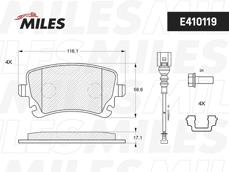 Колодки тормозные, дисковые VOLKSWAGEN T5 Miles E410119