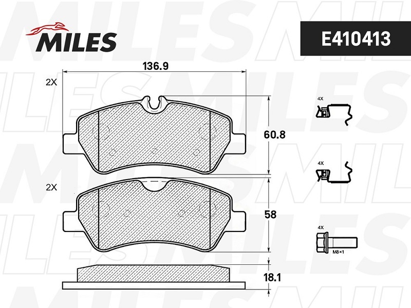 Колодки тормозные, дисковые FORD TRANSIT Miles E410413