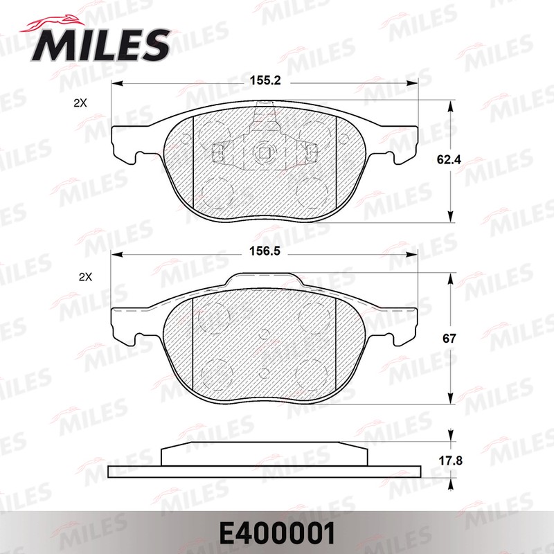 Колодки тормозные, дисковые FORD FOCUS Miles E400001