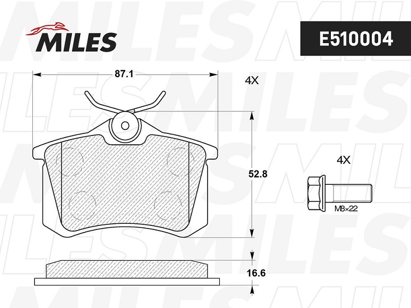 Колодки тормозные, дисковые AUDI A1 Miles E510004