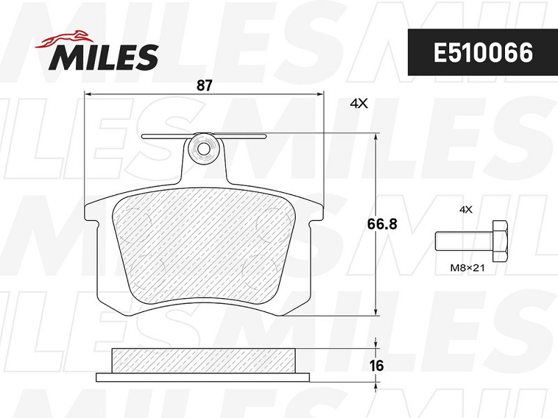 Колодки тормозные, дисковые AUDI A4 Miles E510066