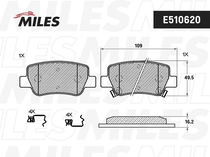 Колодки тормозные, дисковые TOYOTA AVENSIS Miles E510620