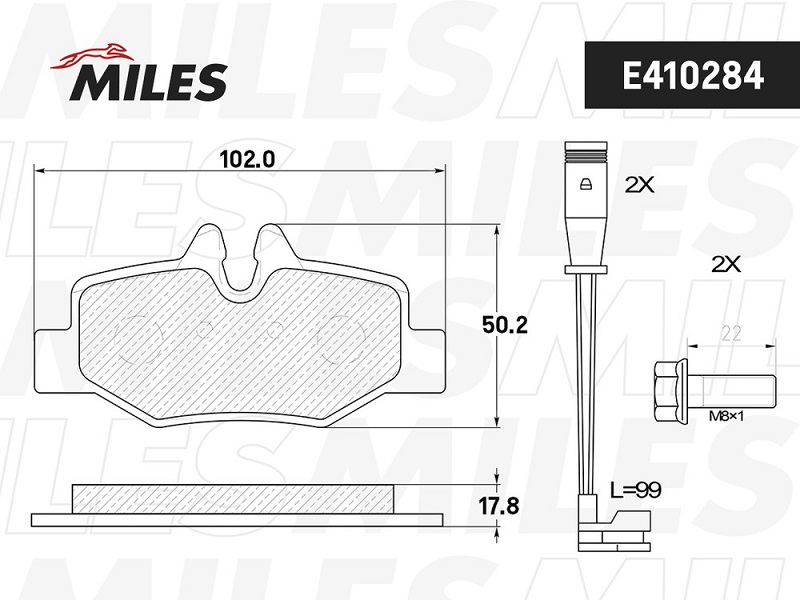 Колодки тормозные, дисковые MERCEDES VIANO Miles E410284