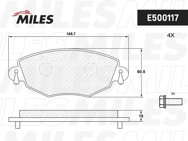 Колодки тормозные, дисковые FORD MONDEO Miles E500117