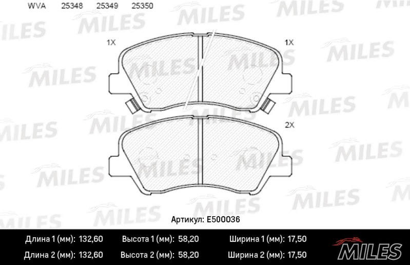 Колодки тормозные, дисковые HYUNDAI SOLARIS Miles E500036