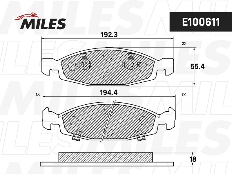 Колодки тормозные, дисковые JEEP CHEROKEE Miles E100611